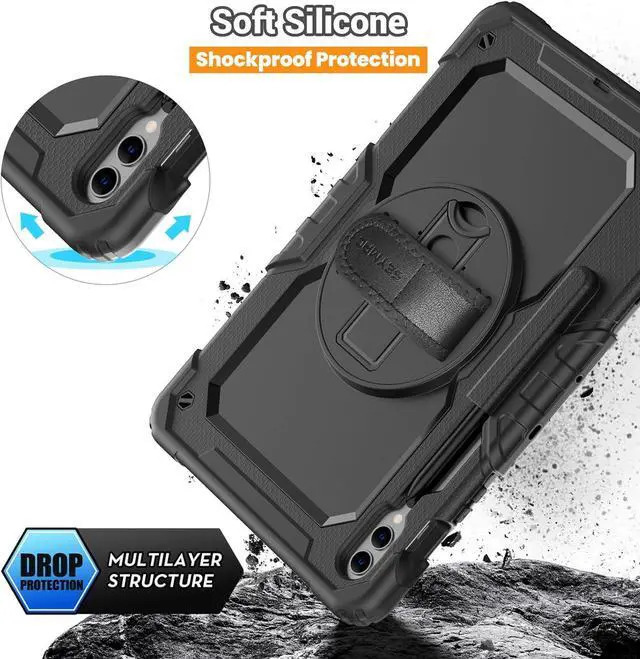 Alt view image 7 of 7 - Case for  Galaxy Tab S10+ Plus 2024/ S9 FE+ Plus/ S9+ Plus 12.4 2023 Heavy Duty Shockproof Protective Case with Screen Protector Stand Hand/Shoulder Strap and Pen Holder Black