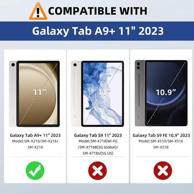 Alt view image 2 of 7 - Case for  Galaxy Tab A9 Plus 11 2023 (SM-X210/SM-X216/SM-X218) PU Leather Multi-Angle Viewing Folding Stand Cover Case with Hand Strap Front Pocket Auto Wake/Sleep Denim Blue & Brown