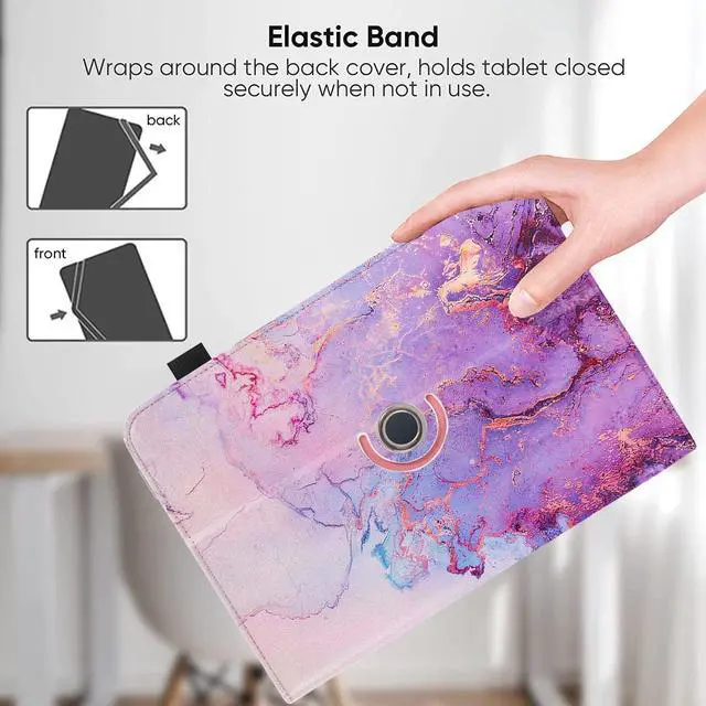 Alt view image 2 of 7 - Universal 10-10.1 Inch Android Tablet Case 360 Degree Rotatable Kickstand Multiple Viewing 9.5-10.5 Protective Cover for Touchscreen Devices Marble Purple