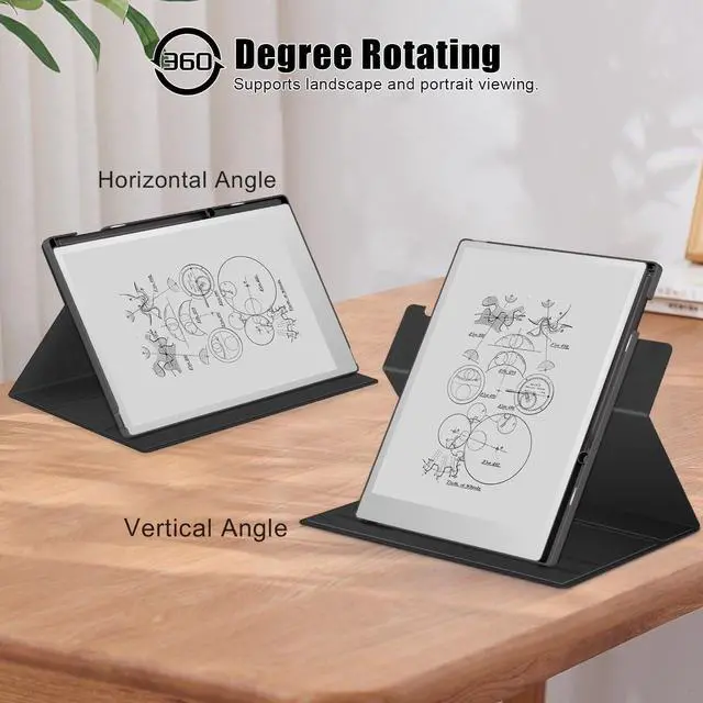 Alt view image 2 of 6 - Case Compatible with Remarkable Paper Pro 11.8 Paper Tablet 2024 Released 360 Degree Rotating Stand Cover with Pen Holder Black
