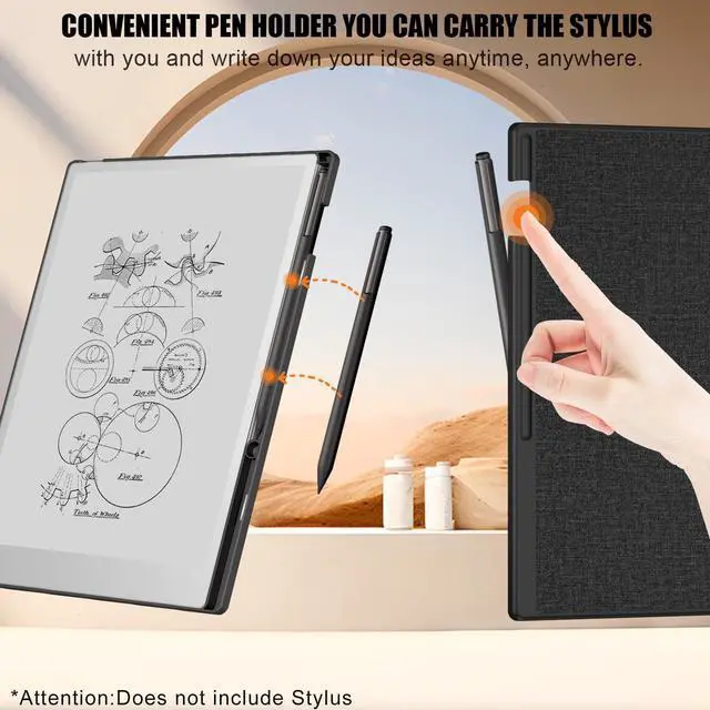 Alt view image 3 of 6 - Case Compatible with Remarkable Paper Pro 11.8 Paper Tablet 2024 Released 360 Degree Rotating Stand Cover with Pen Holder Black