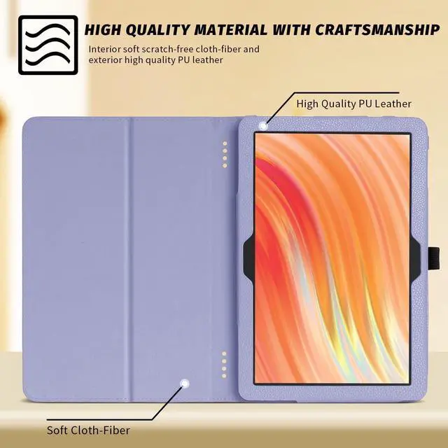 Alt view image 2 of 6 - Folio Case Cover for 10.1-inch Fire HD 10 Tablet (13th / 11th Generation 2023/2021 Release) with Auto Wake/Sleep Compatible with Alcatel/TCL K10 10.1 Tab (Lilac)