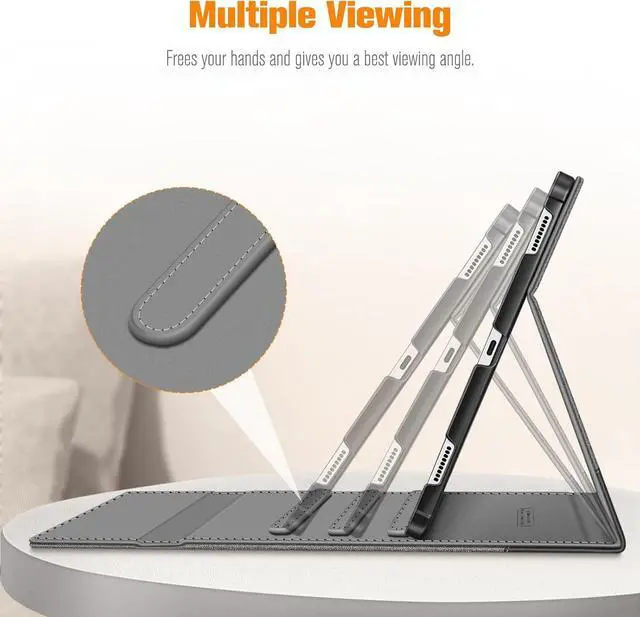 Alt view image 5 of 7 - Case for  Galaxy Tab S10 Plus 2024/ S9 FE Plus 5G 12.4 Inch 2023 with Built-in S Pen Holder Multiple Angle Portfolio Business Cover with Pocket Auto Sleep/Wake Gray