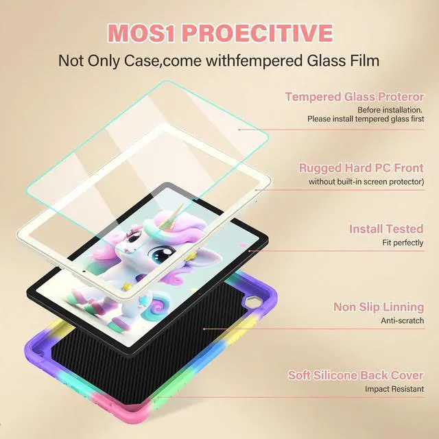 Alt view image 3 of 7 - Case for  Galaxy Tab A9+/ A9 Plus 11 inch 2023 with Tempered Glass Screen Protector Unicorn Stand Shoulder Strap Shockproof for Galaxy Tab A9 Plus Tablet Case Kids Girls (Colourful)