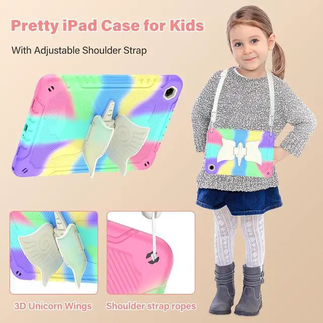 Alt view image 6 of 7 - Case for  Galaxy Tab A9+/ A9 Plus 11 inch 2023 with Tempered Glass Screen Protector Unicorn Stand Shoulder Strap Shockproof for Galaxy Tab A9 Plus Tablet Case Kids Girls (Colourful)