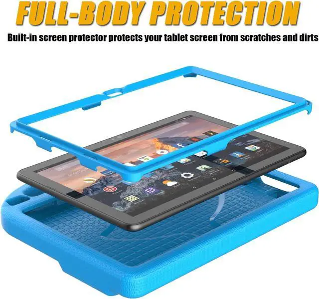 Alt view image 5 of 7 - Fire HD 10 & HD 10 Plus Tablet Case for Kids(13/11th Gen 2023/2021 Release)- Lightweight Shockproof Case with Screen Protector Handle Stand for Fire HD 10 Kids&Kids Pro -Blue