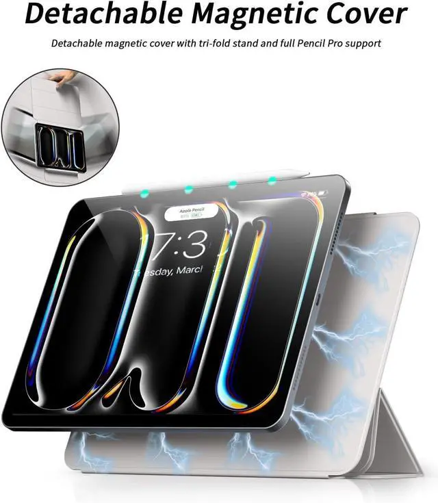 Alt view image 3 of 7 - Aoub for iPad Pro 13 Inch Case M4 (2024) Magnetic Attachment Slim Trifold Stand Case Supports Pencil Pro and Pencil(USB-C) Gray