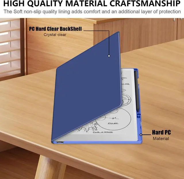 Alt view image 4 of 6 - Case Compatible with Remarkable Paper Pro 11.8 Paper Tablet 2024 Released Folio Protective Case with Pen Holder Dark Blue