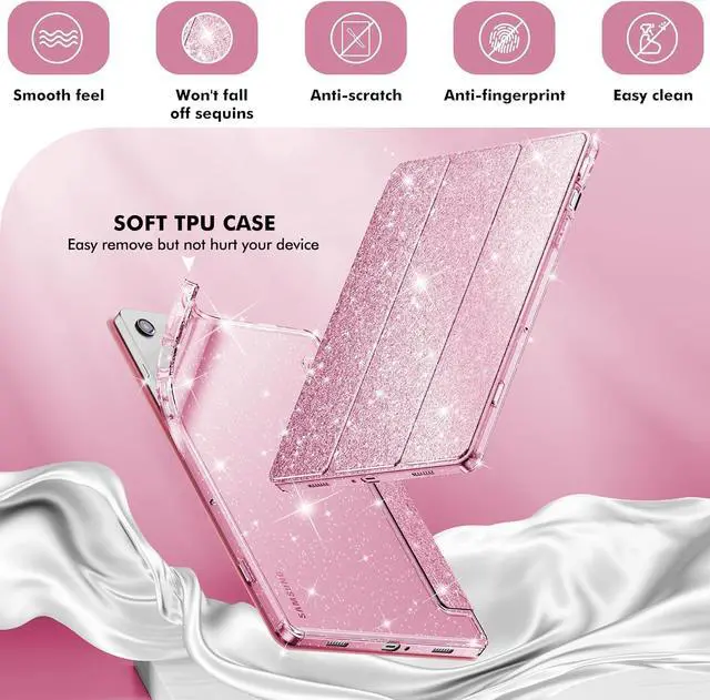 Alt view image 3 of 7 - Case for Galaxy Tab A9 Plus 5G Glitter Cover with Sparkly Clear Back for  Galaxy Tablet A9+/A9 Plus 11 Inch 2023 Model (SM-X210/X216/X218)[Auto Wake/Sleep] for Girls Kids Pink