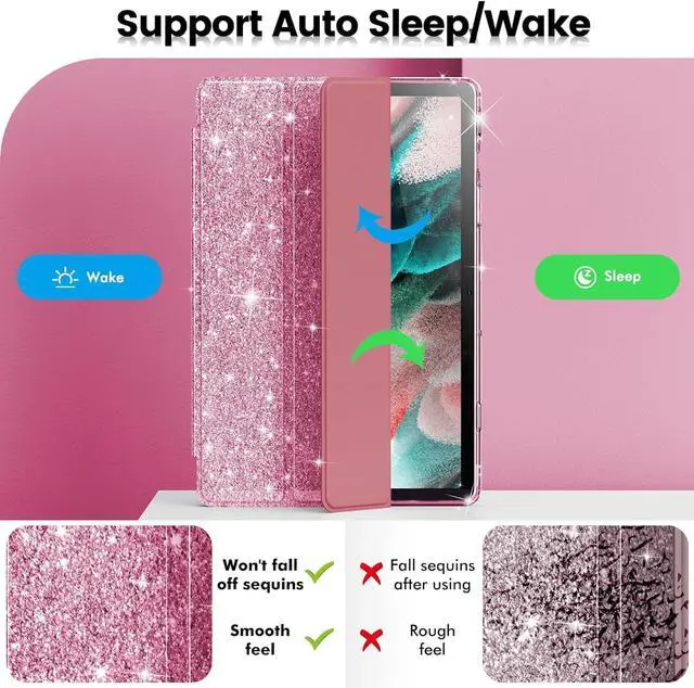 Alt view image 5 of 7 - Case for Galaxy Tab A9 Plus 5G Glitter Cover with Sparkly Clear Back for  Galaxy Tablet A9+/A9 Plus 11 Inch 2023 Model (SM-X210/X216/X218)[Auto Wake/Sleep] for Girls Kids Pink