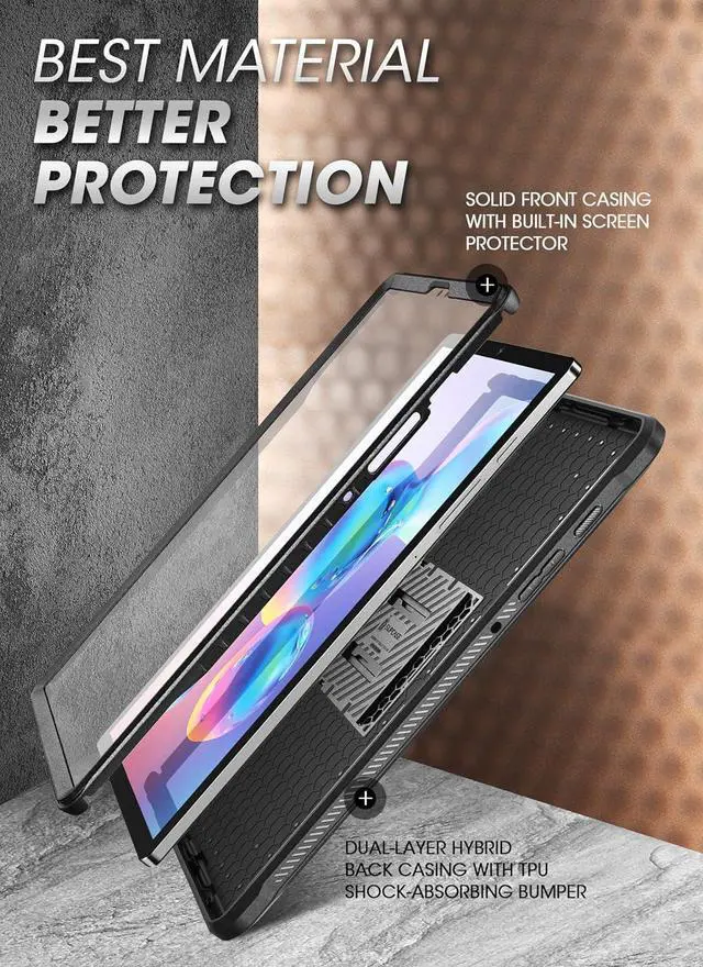 Alt view image 3 of 7 - UB Pro Series Case for Galaxy Tab S6 with Built-in Screen Protector Full-Body Rugged Kickstand Protective Case for Galaxy Tab S6 10.5 Inch Model SM-T860/T865/T867 2019 Release (Black)