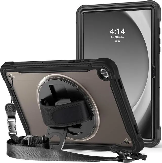 Main image of Kids Case for Galaxy Tab A9 Plus/A9+ 5G 11 Inch 2023 (SM-X210/X215/X216/X218) Heavy Duty Shockproof Rugged Protective Case Cover with Pen Holder Hand Shoulder Strap Kickstand -Black