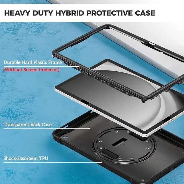 Alt view image 2 of 7 - Kids Case for Galaxy Tab A9 Plus/A9+ 5G 11 Inch 2023 (SM-X210/X215/X216/X218) Heavy Duty Shockproof Rugged Protective Case Cover with Pen Holder Hand Shoulder Strap Kickstand -Black