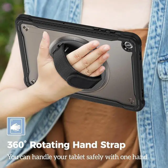 Alt view image 3 of 7 - Kids Case for Galaxy Tab A9 Plus/A9+ 5G 11 Inch 2023 (SM-X210/X215/X216/X218) Heavy Duty Shockproof Rugged Protective Case Cover with Pen Holder Hand Shoulder Strap Kickstand -Black