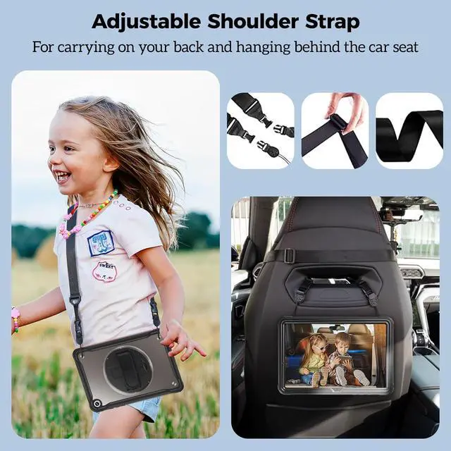 Alt view image 4 of 7 - Kids Case for Galaxy Tab A9 Plus/A9+ 5G 11 Inch 2023 (SM-X210/X215/X216/X218) Heavy Duty Shockproof Rugged Protective Case Cover with Pen Holder Hand Shoulder Strap Kickstand -Black