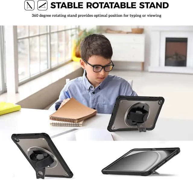 Alt view image 5 of 7 - Kids Case for Galaxy Tab A9 Plus/A9+ 5G 11 Inch 2023 (SM-X210/X215/X216/X218) Heavy Duty Shockproof Rugged Protective Case Cover with Pen Holder Hand Shoulder Strap Kickstand -Black