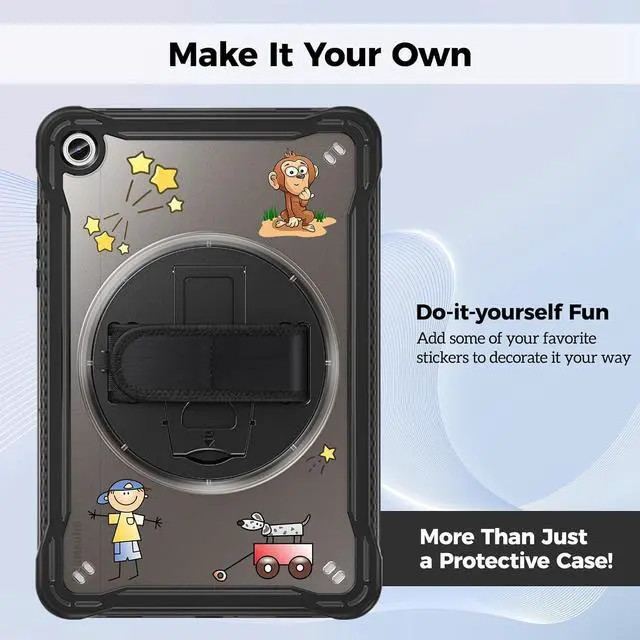 Alt view image 7 of 7 - Kids Case for Galaxy Tab A9 Plus/A9+ 5G 11 Inch 2023 (SM-X210/X215/X216/X218) Heavy Duty Shockproof Rugged Protective Case Cover with Pen Holder Hand Shoulder Strap Kickstand -Black