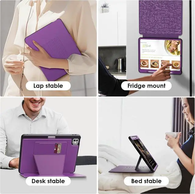 Alt view image 6 of 7 - Rugged Magnetic Auto Sleep/Wake Case for iPad Pro 13 Inch M4 2024 Stand Case with Pen Holder Card Slot Purple
