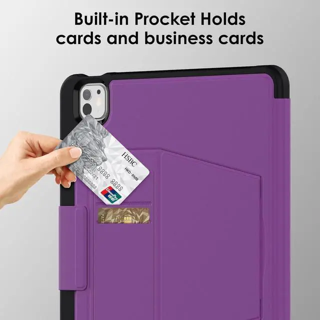 Alt view image 7 of 7 - Rugged Magnetic Auto Sleep/Wake Case for iPad Pro 13 Inch M4 2024 Stand Case with Pen Holder Card Slot Purple