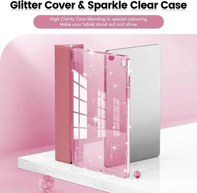 Alt view image 2 of 7 - Case for Galaxy Tab A9 Plus 5G Glitter Cover with Sparkly Clear Back for  Galaxy Tablet A9+/A9 Plus 11 Inch 2023 Model (SM-X210/X216/X218)[Auto Wake/Sleep] for Girls Kids Pink