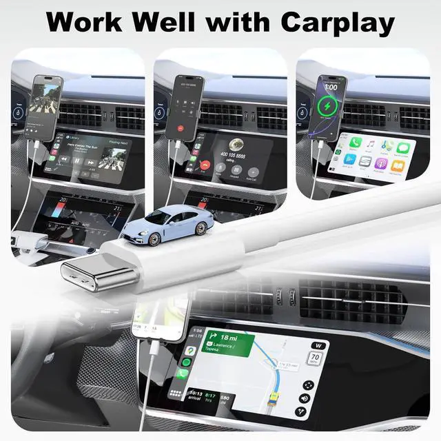 Alt view image 2 of 7 - Carplay Cable 3FT+6FT for iPhone 15/16 15 Pro Max/15 Plus USB A to USB C Cable for Carplay USB C Cord iPad 10th iPad Pro 12.9/11 iPad Air 5/4th Charger Cable for Carplay USB C Cord