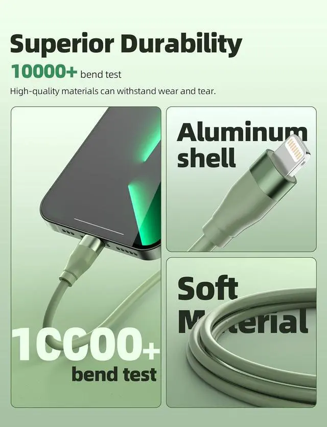 Alt view image 3 of 6 - USB C to Lightning Cable 3 Pack 6FT MFi Certified iPhone Fast Charger Type C to Lightning Cord for iPhone 14 13 12 11 Pro Max Xr Xs 8 and More