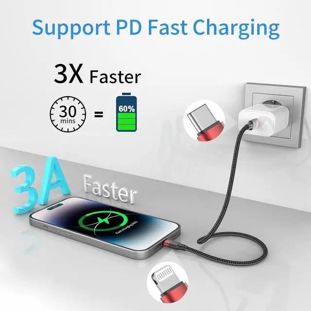 Alt view image 3 of 7 - 6 inch Short USB C to Lightning Cable 3Pack 0.5ft USB C iPhone Charger Cord Nylon Braided Short Type C to Lightning Cable Fast Charging for iPhone 14 13 12 11 Pro Max Mini XR XS SE