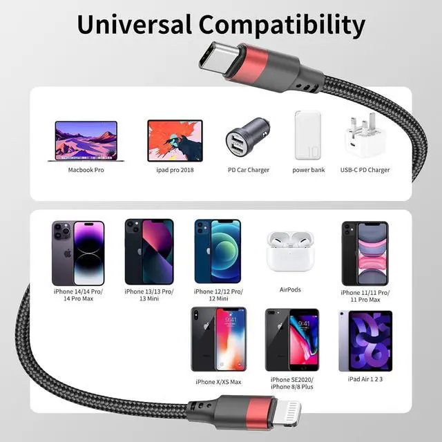 Alt view image 7 of 7 - 6 inch Short USB C to Lightning Cable 3Pack 0.5ft USB C iPhone Charger Cord Nylon Braided Short Type C to Lightning Cable Fast Charging for iPhone 14 13 12 11 Pro Max Mini XR XS SE