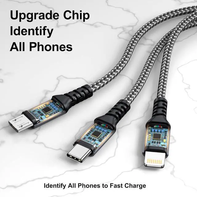 Alt view image 4 of 6 - 100W USB C Multi Charging Cable [1.2M] 3 in 1 Charging Cable with E-Mark Chip USB C [100W]+Lightning[27W]+Micro[10W] for iPad Pro iPad Mini MacBook Pro/Air/iPhone14 13 12 11