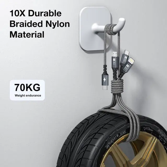 Alt view image 5 of 6 - 100W USB C Multi Charging Cable [1.2M] 3 in 1 Charging Cable with E-Mark Chip USB C [100W]+Lightning[27W]+Micro[10W] for iPad Pro iPad Mini MacBook Pro/Air/iPhone14 13 12 11