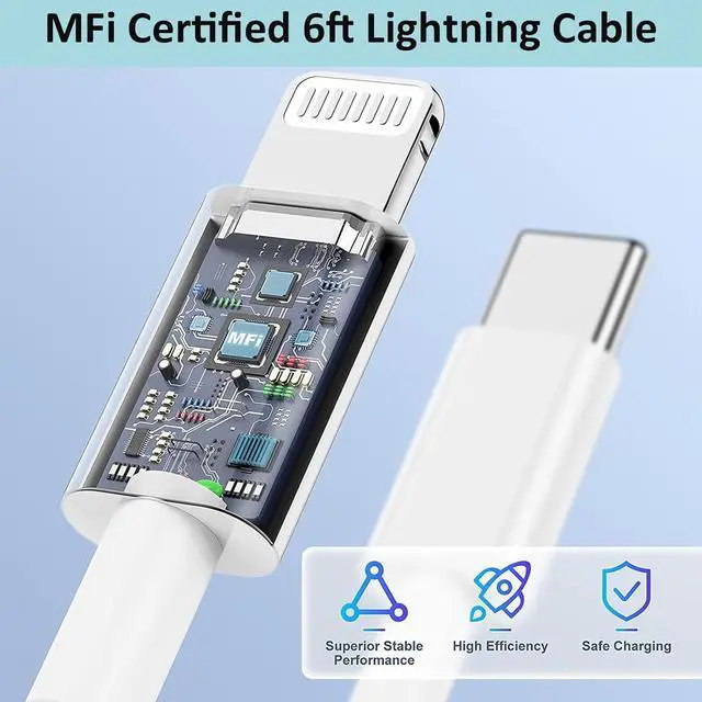 Alt view image 4 of 7 - iPhone Fast Charger iPhone Charger Fast Charging 2Pack PD 6FT Type C Quick USB C to Lightning Cable Cord Fast Charger iPhone USB C Wall Block Plug for iPhone 14 13 12 11 Pro Max XR XS X iPad AirPods