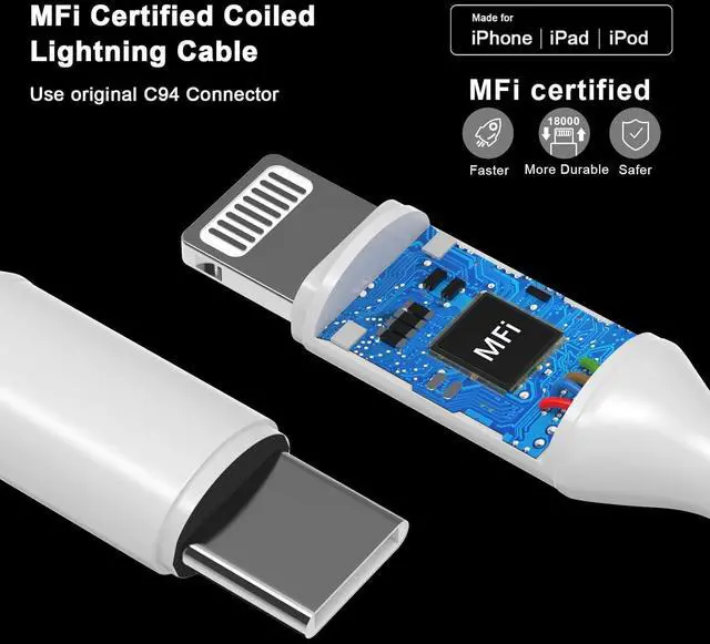 Alt view image 2 of 7 - USB Type C to Lightning Cable 6FT 2Pack [ MFi Certified] Coiled iPhone Charger Fast Charging for Car Short USB C iPhone Cord Compatible for iPhone 14 13 12 11 Pro Max XS XR X 8 7 CarPlay White