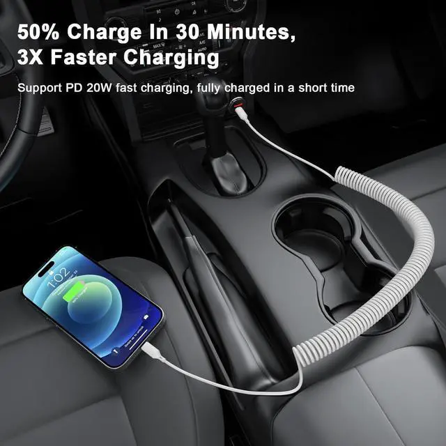 Alt view image 6 of 7 - USB Type C to Lightning Cable 6FT 2Pack [ MFi Certified] Coiled iPhone Charger Fast Charging for Car Short USB C iPhone Cord Compatible for iPhone 14 13 12 11 Pro Max XS XR X 8 7 CarPlay White
