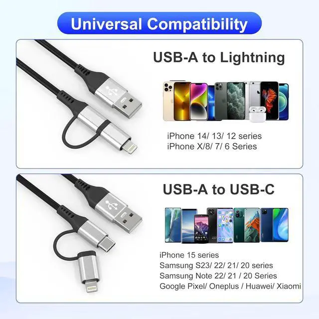 Alt view image 6 of 7 - USB to USB-C and Lightning Cable 2 in 1 Coiled Cable Aple Carplay & Android Auto Compatible [MFi & 3A Fast Charge & Data Sync] Coiled Lightning and USB C Cable for iPhone 16/15/14/13/Android Silver