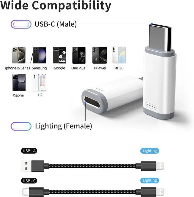 Alt view image 7 of 7 - 4 Pack Lightning to USB C Adapter for iPhone 15/16 Pro/16 Pro Max/Plus  S24 iPad Air Nintendo Switch Fast Charging&Data Transfer Type C Charger Connector Cable for iPhone 16/15 Charger