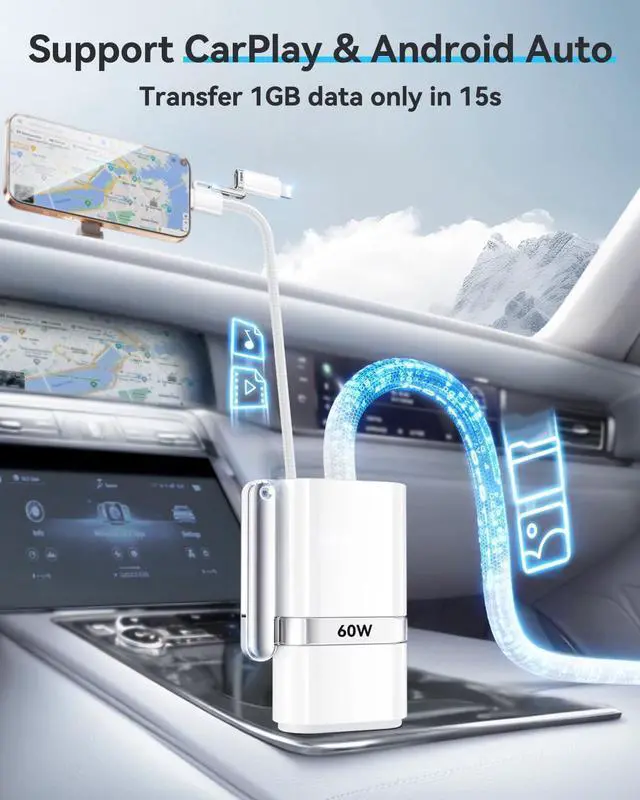 Alt view image 4 of 7 - [ style Braided ] 4in 1 Charging Cable 5ft 60W Fast Charging & Data Transfer USB to Lightning/Type C Cable Multi Cords for iPhone/iPad//MacBook CarPlay & Android Auto Support White
