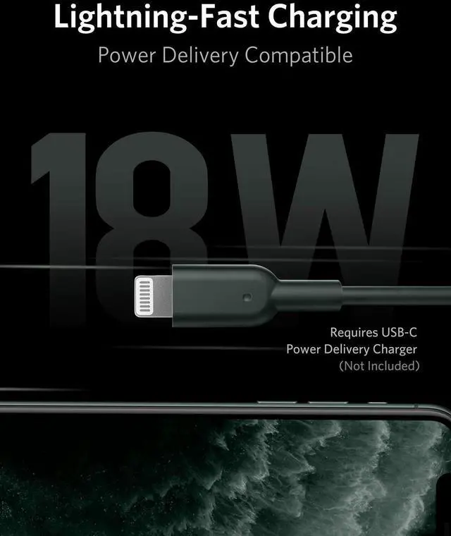 Alt view image 3 of 7 - USB C to Lightning Cable 321 USB-C to Lightning Cable (6ft Midnight Green) MFi Certified Cable for iPhone 13 Pro 12 Pro Max 12 11 X XS Supports Power Delivery (Charger Not Included)
