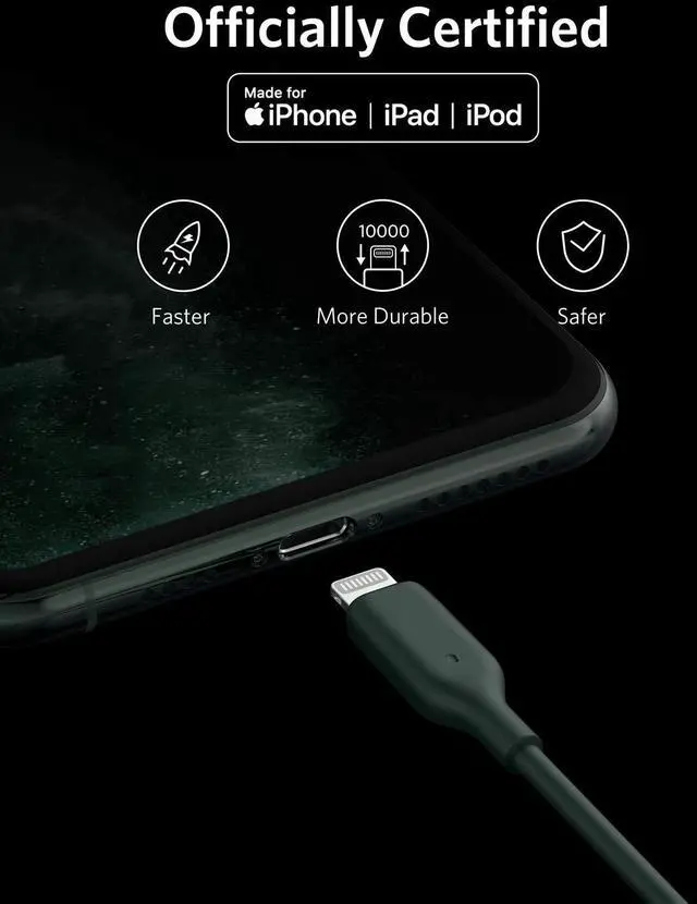 Alt view image 5 of 7 - USB C to Lightning Cable 321 USB-C to Lightning Cable (6ft Midnight Green) MFi Certified Cable for iPhone 13 Pro 12 Pro Max 12 11 X XS Supports Power Delivery (Charger Not Included)