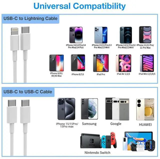 Alt view image 5 of 6 - 5Pack iPhone15 14 13 USB C Charger Cable 6FT [MFi Certified] 3PCS USB C to USB C Cable and 2PCS USBC to Lightning Cord for iPhone 15 to 8