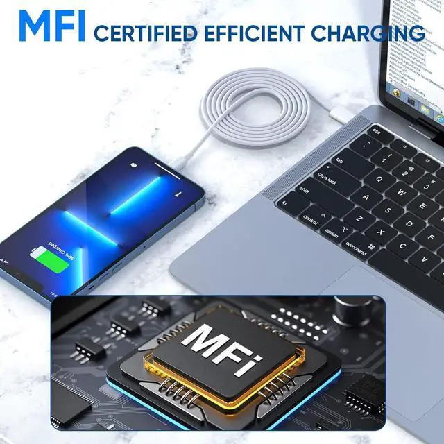 Alt view image 4 of 7 - 3 Pack Fast Charger iPhone  MFi Certified6FT iPhone Charger Fast Charging USB C Block Wall Adapter 6 Foot Type C to Lightning Cable for iPhone 14 Pro Max/14 Plus/13 Pro/12/12Pro/11/XS/X AirPods