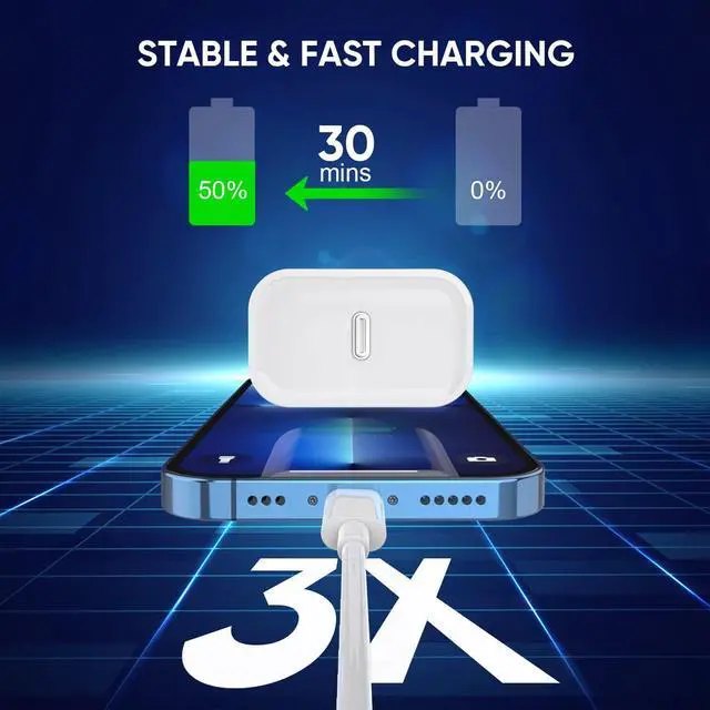 Alt view image 3 of 7 - 3 Pack Fast Charger iPhone  MFi Certified6FT iPhone Charger Fast Charging USB C Block Wall Adapter 6 Foot Type C to Lightning Cable for iPhone 14 Pro Max/14 Plus/13 Pro/12/12Pro/11/XS/X AirPods