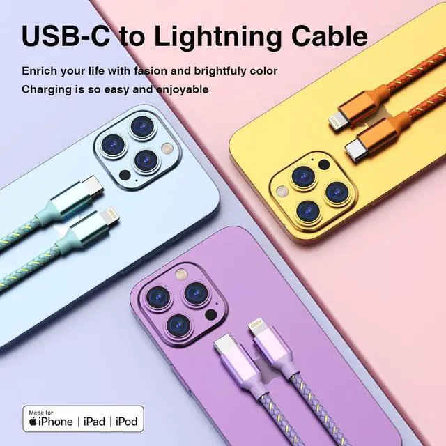 Alt view image 2 of 6 - USB C to Lightning Cable for  MFi Certified iPhone Charger 6FT 3 Pack Fast Charging Type c to Lightning Cable iPhone Fast Charger for iPhone 14 13 12 11 Pro Max Xr Xs 8 and More