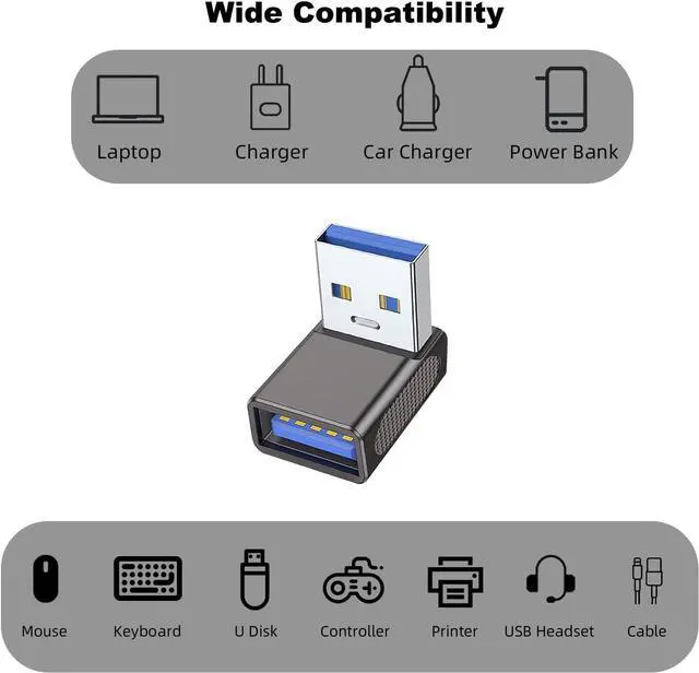 Alt view image 5 of 6 - 90 Degree USB 3.0 Adapter (2 Pack) Up and Down Angle USB-A Male to Female Extender Connector