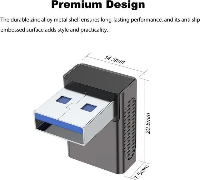 Alt view image 6 of 6 - 90 Degree USB 3.0 Adapter (2 Pack) Up and Down Angle USB-A Male to Female Extender Connector