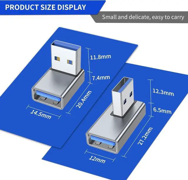 Alt view image 2 of 7 - 90 Degree Right Angle USB 3.0 Male to Female Expansion Adapter Supports Data Transfer & Charging Compatible with PC Laptop Hard Drive Keyboard Power Bank 2-Pack