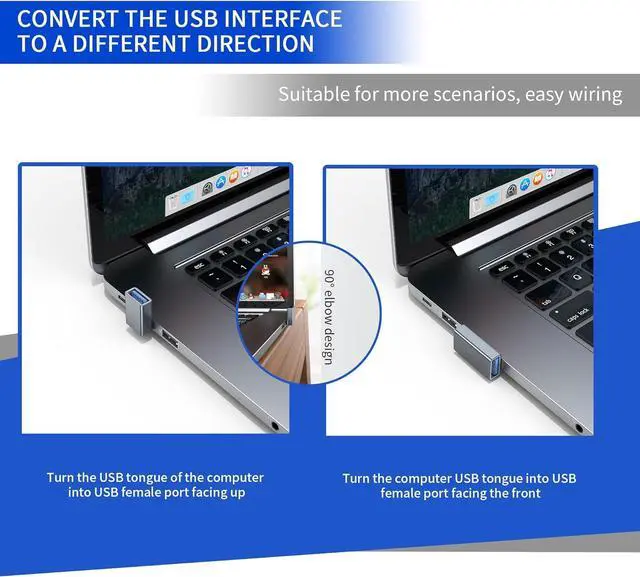 Alt view image 3 of 7 - 90 Degree Right Angle USB 3.0 Male to Female Expansion Adapter Supports Data Transfer & Charging Compatible with PC Laptop Hard Drive Keyboard Power Bank 2-Pack