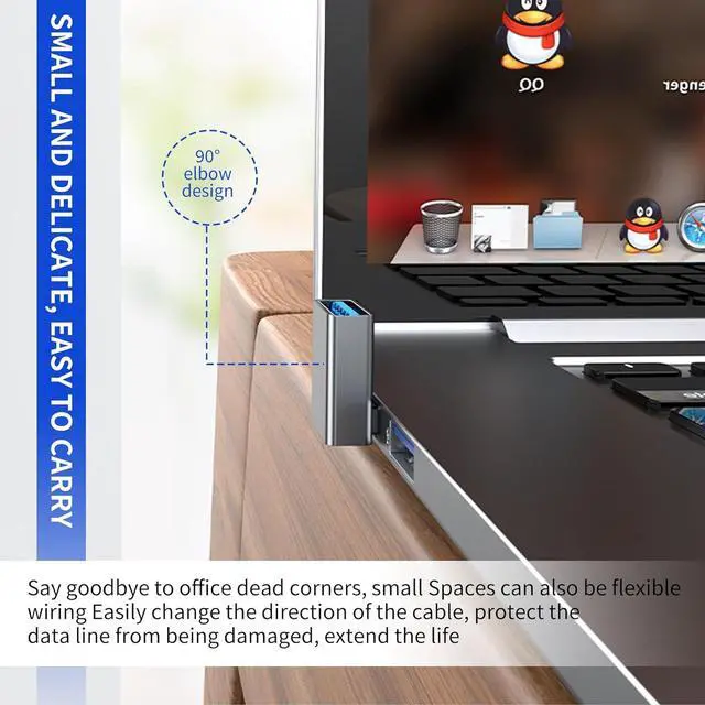 Alt view image 7 of 7 - 90 Degree Right Angle USB 3.0 Male to Female Expansion Adapter Supports Data Transfer & Charging Compatible with PC Laptop Hard Drive Keyboard Power Bank 2-Pack