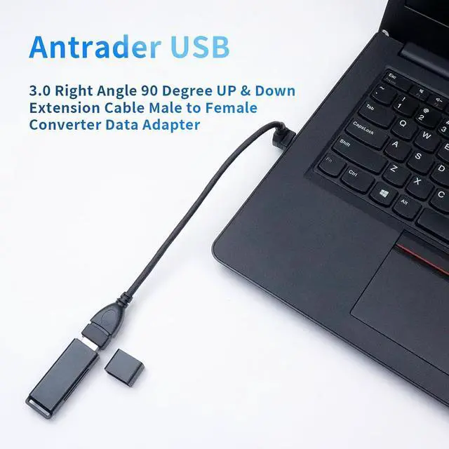 Alt view image 3 of 6 - USB 3.0 Right Angle 90 Degree UP & Down Extension Cable Male to Female Converter Data Adapter Cord 2 Pairs
