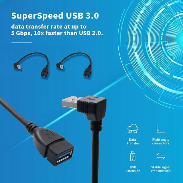 Alt view image 6 of 6 - USB 3.0 Right Angle 90 Degree UP & Down Extension Cable Male to Female Converter Data Adapter Cord 2 Pairs