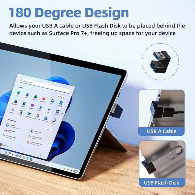 Alt view image 3 of 7 - 6 Pack 180 Degree & 90 Degree USB 3.1 Adapter Left and Right Angle USB A Male to Female Extender Connector for PC Laptop USB A Car Charger Surface Pro 7+ Raspberry Pi and More